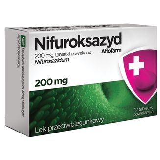 Nifuroksazyd Aflofarm 200 mg, 12 tabletek powlekanych USZKODZONE OPAKOWANIE - zdjęcie produktu