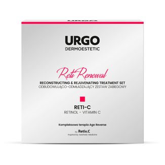 Urgo Dermoestetic Reti Renewal, zestaw odbudowująco-odmładzający, krem aktywujący, 2 x 5 ml + maska do twarzy, 4 x 3 ml + kojąco-regenerujące serum, 10 ml KRÓTKA DATA - zdjęcie produktu