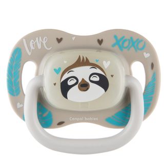Canpol Babies, smoczek uspokajający, silikonowy, symetryczny, świecący w ciemności, Exotic Animals, leniwiec, 0-6 miesięcy, 1 sztuka - zdjęcie produktu