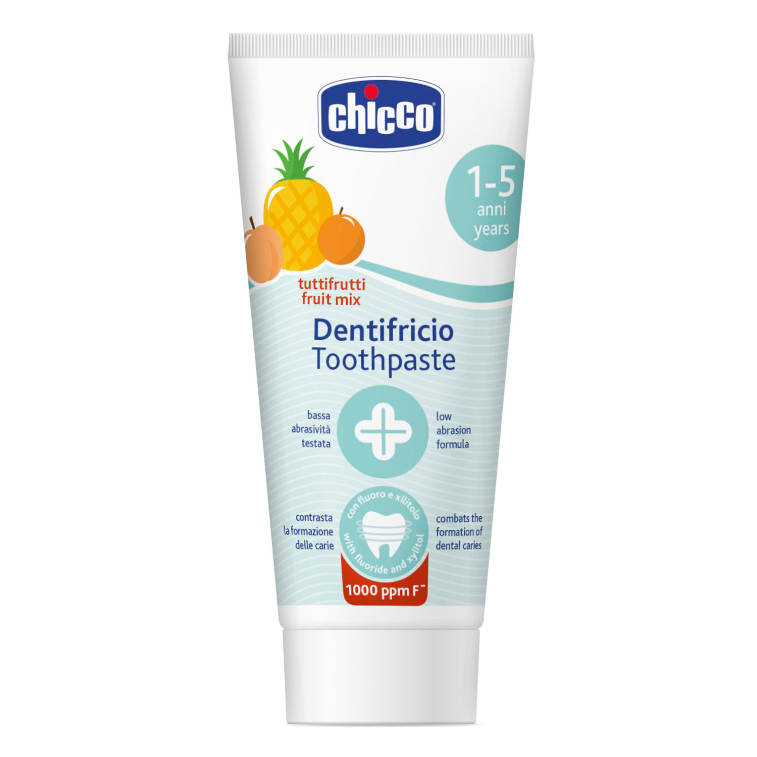 Chicco Chicco, Zahnpasta für Kinder, 1-5 lat, Geschmack Frucht, mit Fluorid, 50 ml — Inhaltsstoffe und Bewertung
