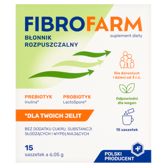 Fibrofarm Błonnik Rozpuszczalny, dla dorosłych i dzieci od 3 lat, 6,05 g x 15 saszetek - zdjęcie produktu