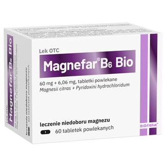 Magnefar B6 Bio 60 mg + 6,06 mg, 60 tabletek powlekanych - zdjęcie produktu