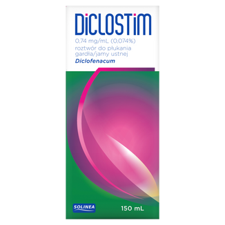 Diclostim 0,74 mg/ml, roztwór do płukania jamy ustnej, 150 ml Diclostim 0,74 mg/ml, roztwór do płukania jamy ustnej, 150 ml - zdjęcie produktu