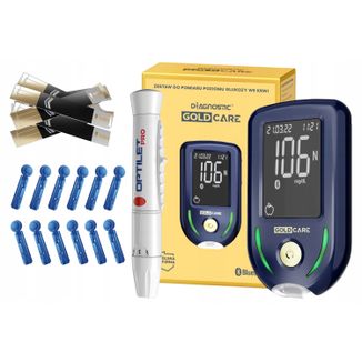  Diagnostic Gold Care, zestaw do pomiaru poziomu glukozy we krwi, glukometr + akcesoria - zdjęcie produktu