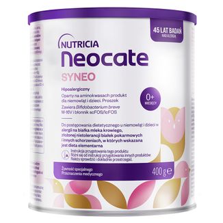 Neocate Syneo, dla niemowląt i dzieci z alergią na białka mleka krowiego i złożoną nietolerancją białek pokarmowych, od urodzenia, proszek, 400 g KRÓTKA DATA - zdjęcie produktu