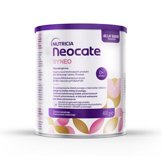 Neocate Syneo, dla niemowląt i dzieci z alergią na białka mleka krowiego i złożoną nietolerancją białek pokarmowych, od urodzenia, proszek, 400 g - zdjęcie produktu