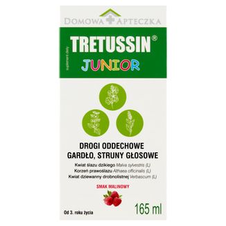 Tretussin Junior, od 3 lat, smak malinowy, 165 ml - zdjęcie produktu