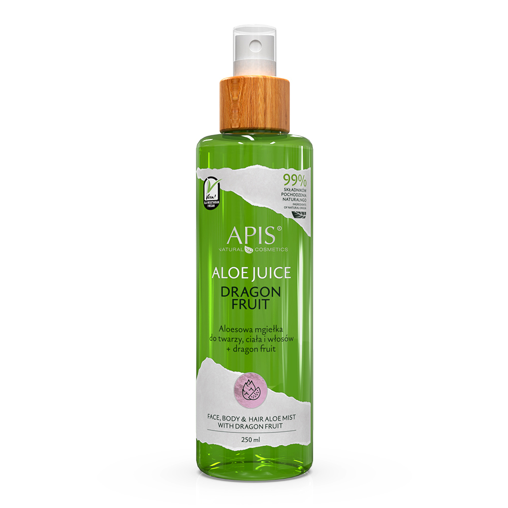 Nieznana Apis Aloe Vera, aloesowa mgiełka do twarzy, ciała i włosów, ze smoczym owocem, 250 ml