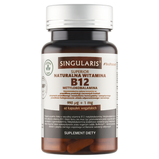 Singularis Superior Naturalna Witamina B12 Metylokobalamin 990 µg + 1 mg BioPerine, 60 kapsułek Singularis Superior Naturalna Witamina B12 Metylokobalamin 990 µg + 1 mg BioPerine, 60 kapsułek - zdjęcie produktu
