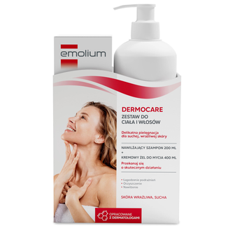 Zestaw Emolium Dermocare, szampon do włosów, od 1 miesiąca, 200 ml + kremowy żel do mycia, od 1 miesiąca, 400 ml - zdjęcie produktu