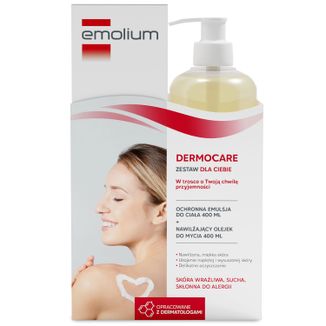 Zestaw Emolium Dermocare, olejek nawilżający do mycia, od 3 miesiąca, 400 ml + emulsja do ciała, od 1 dnia życia, 400 ml - zdjęcie produktu