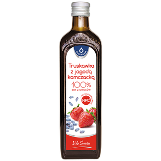 Oleofarm Soki Świata Truskawka z Jagodą Kamczacką, 100% sok z owoców, 490 ml - zdjęcie produktu