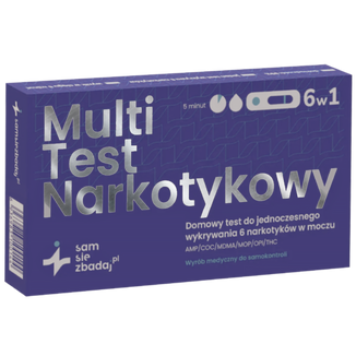 Sam się zbadaj Multi Test Narkotykowy 6w1, domowy test do wykrywania 6 narkotyków w moczu, 1 sztuka - zdjęcie produktu