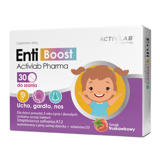 Activlab Pharma EntiBoost, dla dzieci powyżej 3 lat i dorosłych, smak truskawkowy, 30 tabletek do ssania - zdjęcie produktu