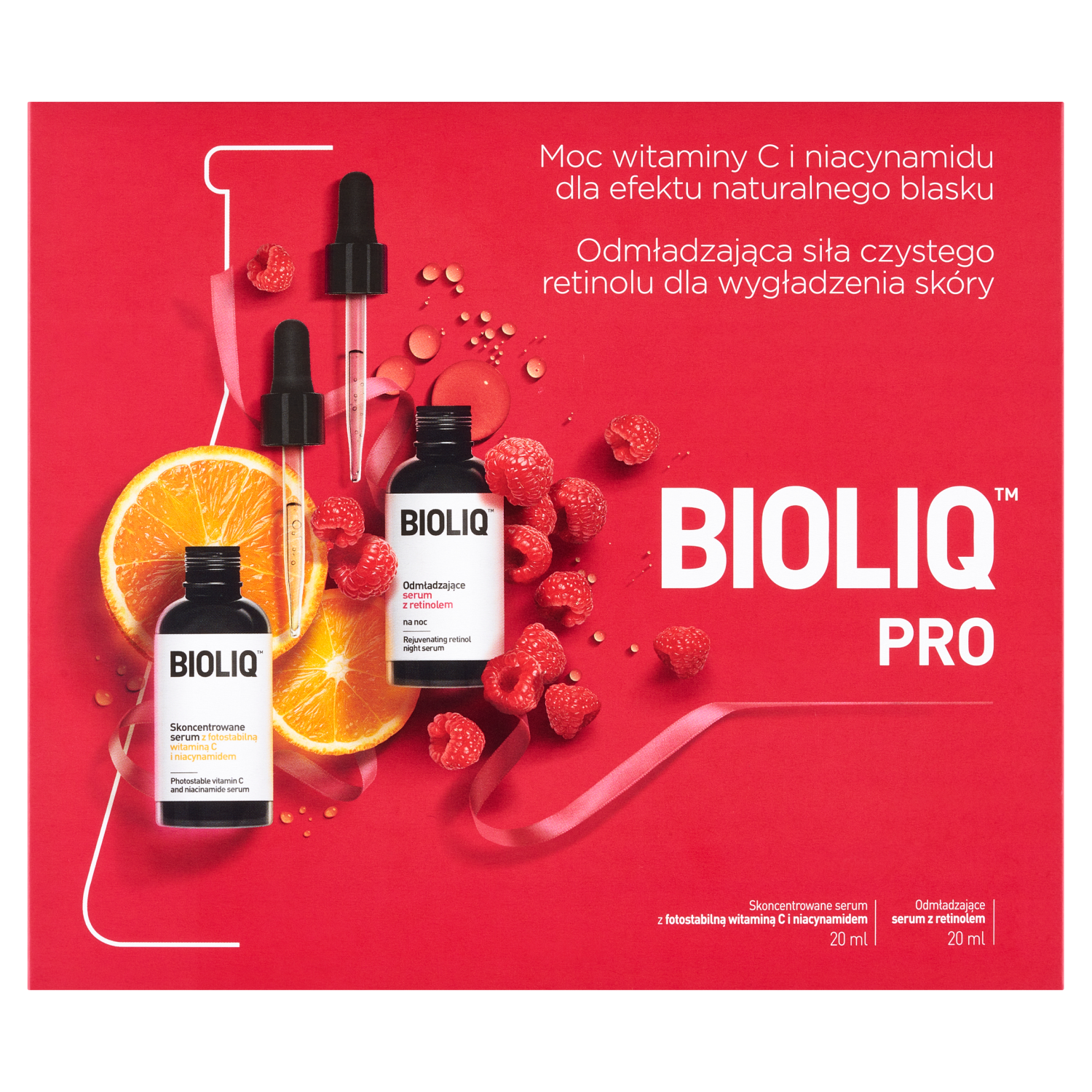 Bioliq Zestaw Bioliq Pro, serum z witaminą C i niacynamidem, 20 ml + odmładzające serum z retinolem, 20 ml