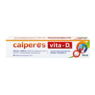 Calperos Vita-D3 500 mg + 2000 IU, 30 tabletek do rozgryzania i żucia - zdjęcie produktu