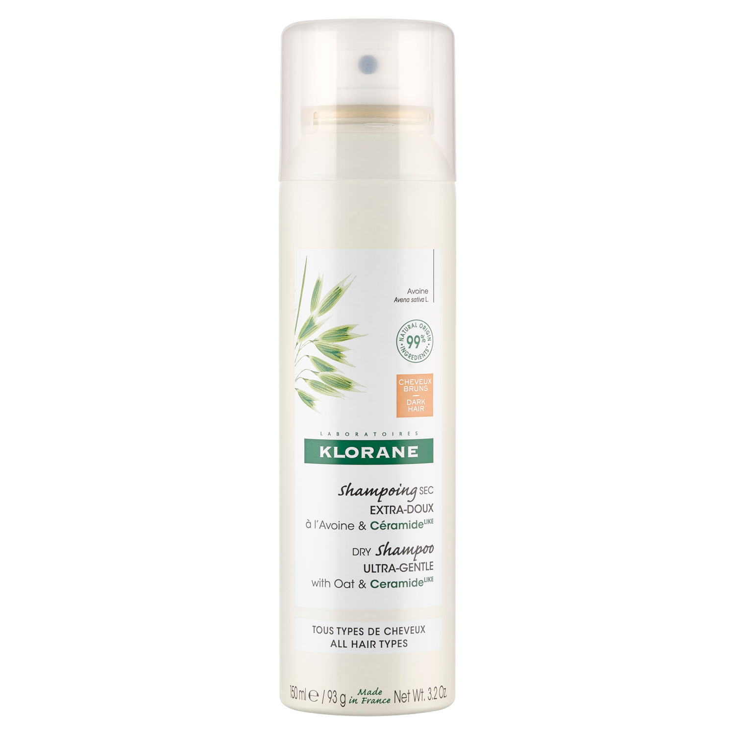 Klorane Klorane, ultrałagodny szampon suchy z owsem i Ceramide, włosy ciemne, 150 ml