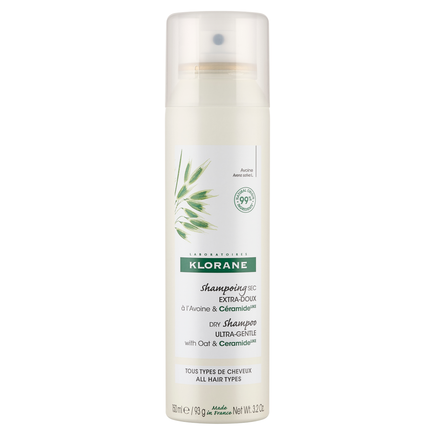 Klorane Klorane, ultrałagodny szampon suchy z owsem i ceramide, wszystkie rodzaje włosów, 150 ml