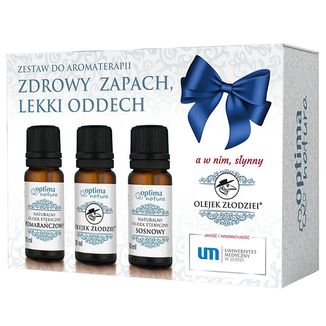 Zestaw Zdrowy Zapach Lekki Oddech Optima Natura, naturalne olejki eteryczne, pomarańczowy, złodziei, sosnowy, 3 x 10 ml - zdjęcie produktu