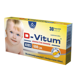 D-Vitum Kids 600 j.m., witamina D dla niemowląt powyżej 6 miesiąca i dzieci, 30 kapsułek twist-off - zdjęcie produktu