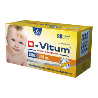 D-Vitum Kids 600 j.m., witamina D dla niemowląt powyżej 6 miesiąca i dzieci, 90 kapsułek twist-off - zdjęcie produktu