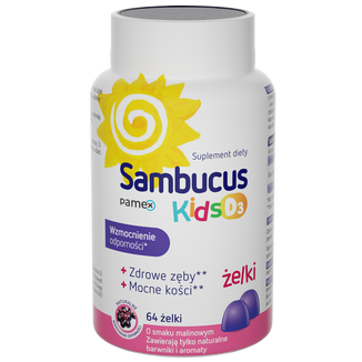 Sambucus Kids D3, żelki, smak malinowy, 64 sztuki - zdjęcie produktu