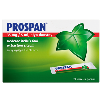 Prospan 35 mg/5 ml, płyn doustny, 5 ml x 21 saszetek KRÓTKA DATA Prospan 35 mg/5 ml, płyn doustny, 5 ml x 21 saszetek KRÓTKA DATA - zdjęcie produktu