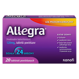 Allegra 120 mg, 20 tabletek powlekanych - miniaturka zdjęcia produktu