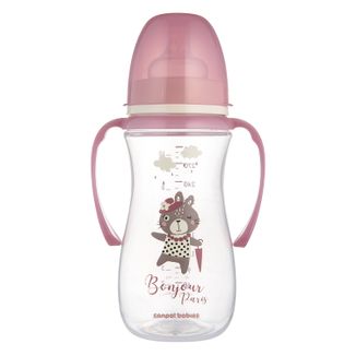 Canpol Babies Easy Start, butelka antykolkowa, szerokootworowa, z uchwytami, Bonjur Paris, różowa, od 12 miesiąca, 300 ml - zdjęcie produktu