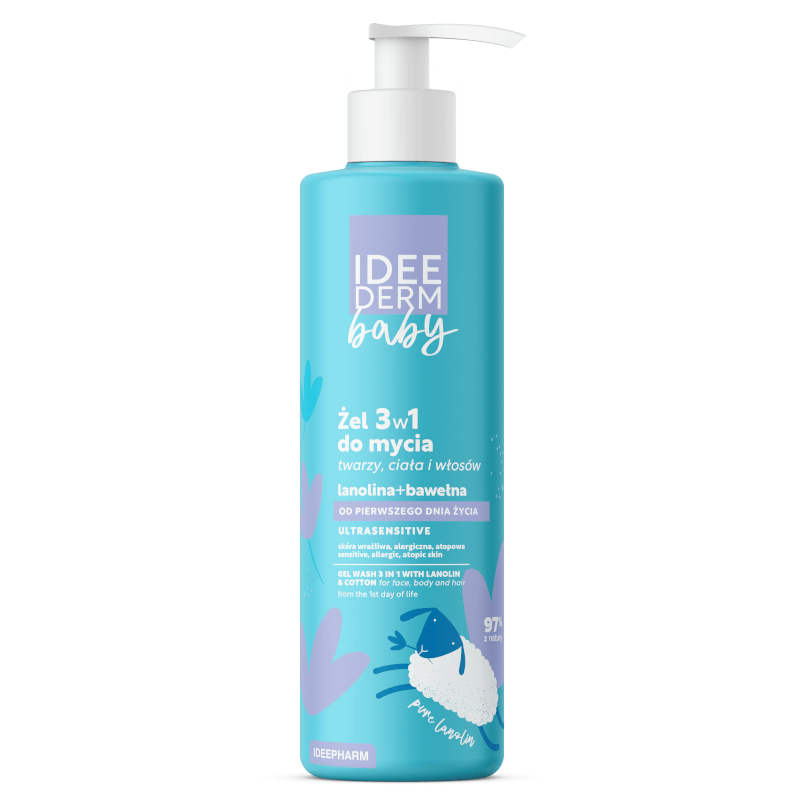 Nieznana Idee Derm Baby, żel do mycia twarzy, ciała i włosów 3w1, od urodzenia, 400 ml
