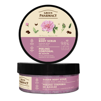 Green Pharmacy, peeling cukrowy, róża dmasceńska i masło shea, 200 ml - zdjęcie produktu