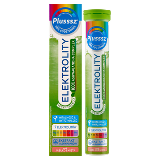 Plusssz Elektrolity 100% Ashwagandha Complex, smak jabłko-mięta, 24 tabletki musujące USZKODZONE OPAKOWANIE - zdjęcie produktu