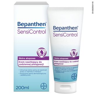 Bepanthen SensiControl, krem nawilżający do codziennej pielęgnacji dla niemowląt, dzieci i dorosłych, skóra atopowa, 200 ml USZKODZONE OPAKOWANIE - zdjęcie produktu