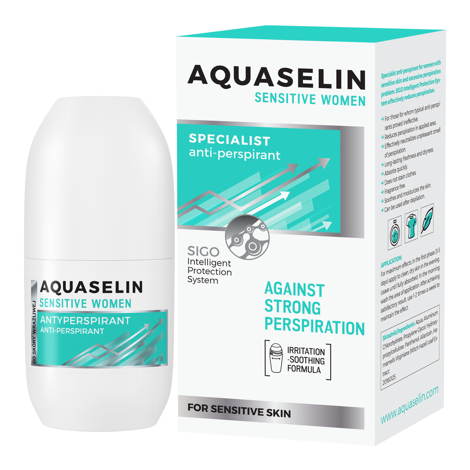 Aquaselin Aquaselin Sensitive Women, specjalistyczny antyperspirant przeciw silnej potliwości, roll-on, 50 ml — Składniki i ocena