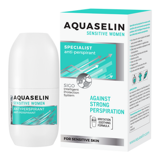 Aquaselin Sensitive Women, specjalistyczny antyperspirant przeciw silnej potliwości, roll-on, 50 ml - zdjęcie produktu