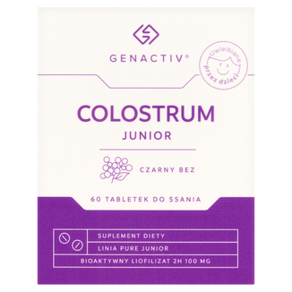 Genactiv Colostrum Junior Czarny Bez, od 3 lat, 60 tabletek do ssania - zdjęcie produktu