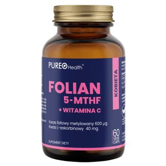 Pureo Health Folian 5-MTHF + Witamina C, 60 kapsułek - zdjęcie produktu