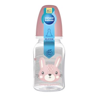 Canpol Babies, butelka wąska, Cute Animals, różowa, od urodzenia, 120 ml - zdjęcie produktu