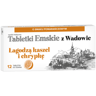 Tabletki Emskie z Wadowic, smak pomarańczowy, 12 pastylek do ssania USZKODZONE OPAKOWANIE - zdjęcie produktu