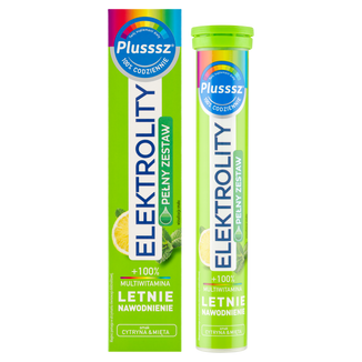 Plusssz Elektrolity + 100% Multiwitamina, smak cytryna-mięta, 24 tabletki musujące USZKODZONE OPAKOWANIE - zdjęcie produktu