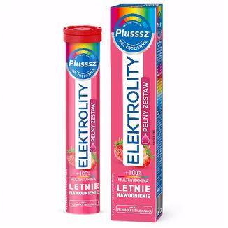 Plusssz Elektrolity + 100% Multiwitamina, smak poziomka-truskawka, 24 tabletki musujące USZKODZONE OPAKOWANIE - zdjęcie produktu