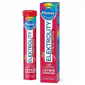 Plusssz Elektrolity + 100% Multiwitamina, smak malina-granat, 24 tabletki musujące USZKODZONE OPAKOWANIE - zdjęcie produktu