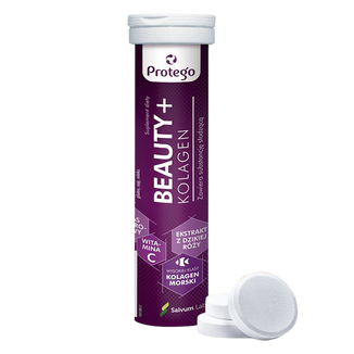 Protego Beauty+ Kolagen, smak truskawkowo-rabarbarowy, 20 tabletek musujących KRÓTKA DATA - zdjęcie produktu