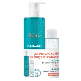Zestaw Avene Cleanance, żel oczyszczający do twarzy i ciała, skóra tłusta ze skłonnością do niedoskonałości, 400 ml + woda micelarna 100 ml w prezencie USZKODZONE OPAKOWANIE - zdjęcie produktu