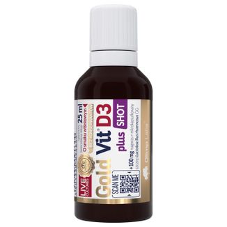 Olimp Gold-Vit D3 Plus Shot, szklana ampułka, smak wiśniowy, 25 ml KRÓTKA DATA - zdjęcie produktu