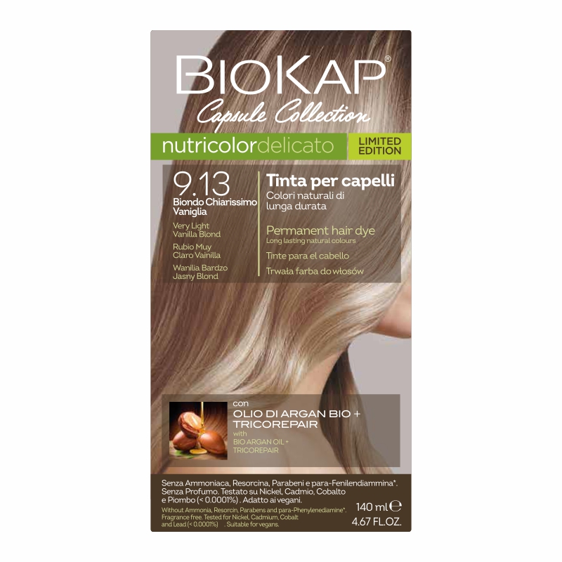 Biokap Biokap Nutricolor Delicato, farba koloryzująca do włosów, 9.13 wanilia bardzo jasny blond, 140 ml