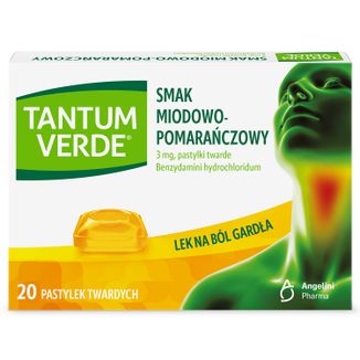 Tantum Verde 3 mg, smak miodowo-pomarańczowy, 20 pastylek twardych - zdjęcie produktu