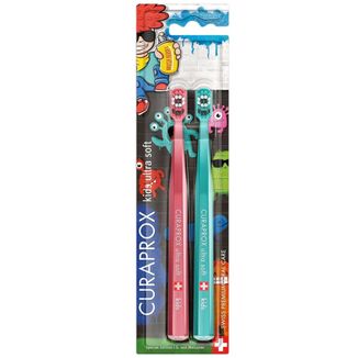 Curaprox Kids Duo Graffiti, szczoteczka do zębów dla dzieci 4-12 lat, Ultra Soft, 2 sztuki - zdjęcie produktu