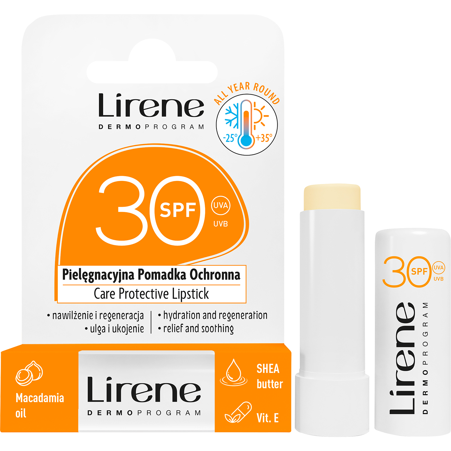 Lirene Lirene, pielęgnacyjna pomadka ochronna do ust, SPF 30, 4,6 g