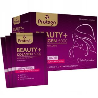 Protego Beauty+ Kolagen 5000, smak malinowo-truskawkowy, 30 saszetek - zdjęcie produktu